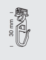 Technische Zeichnung eines Clic Gelenkgleiter 6 mm mit langem Haken auf grünem Hintergrund