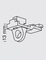 Technische Zeichnung eines Endfeststellers für 6 mm Gardinenschienen, mit einer Höhe von 13 mm.