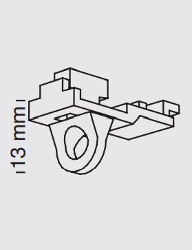 Endfeststeller Gardinenschienen technische Zeichnung Technische Zeichnung eines Endfeststellers für 6 mm Gardinenschienen, mit einer Höhe von 13 mm.