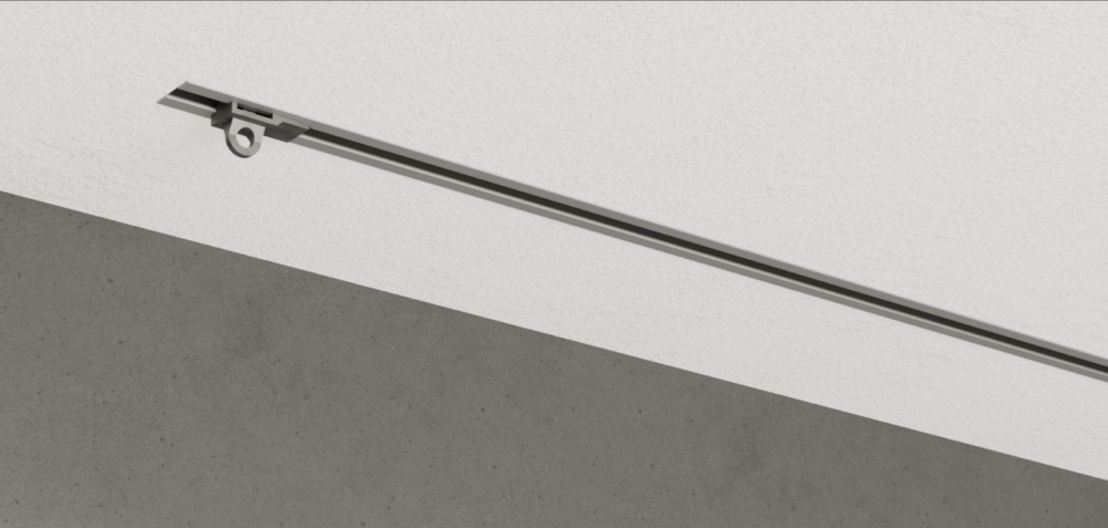 1-läufige Unterputz Gardinenschiene Modell 400 in Alu-Natur ohne Wave-Vorhang, dezent an der Decke montiert