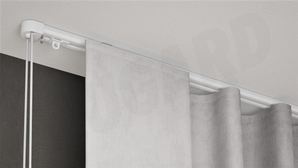 Schnurzugschiene Modell 505 mit Vorhang Schnurzugschiene Modell 505 mit Vorhang