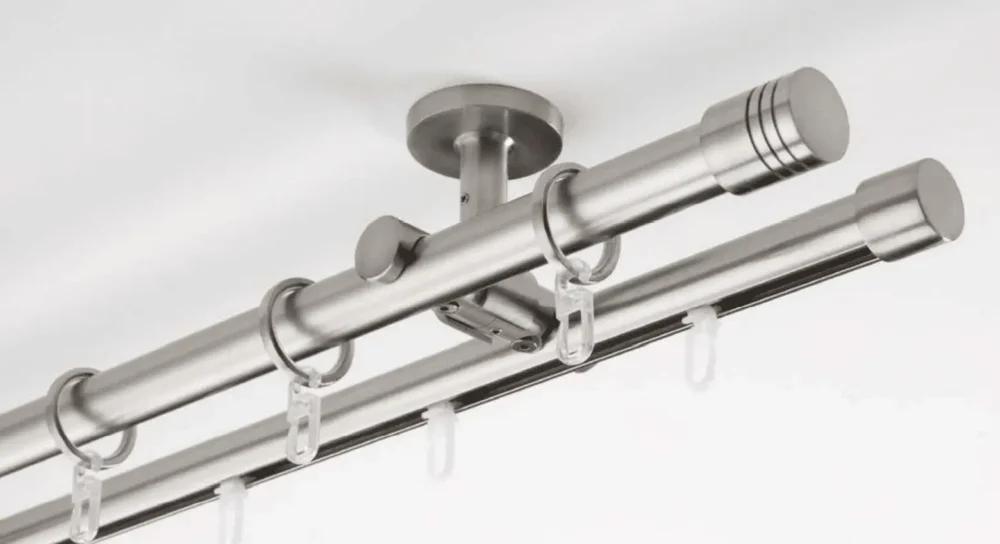 Renderring edelstahl doppelläufig deckenträger Gardinenstange 2-läufig Deckenmontage – Bild 1