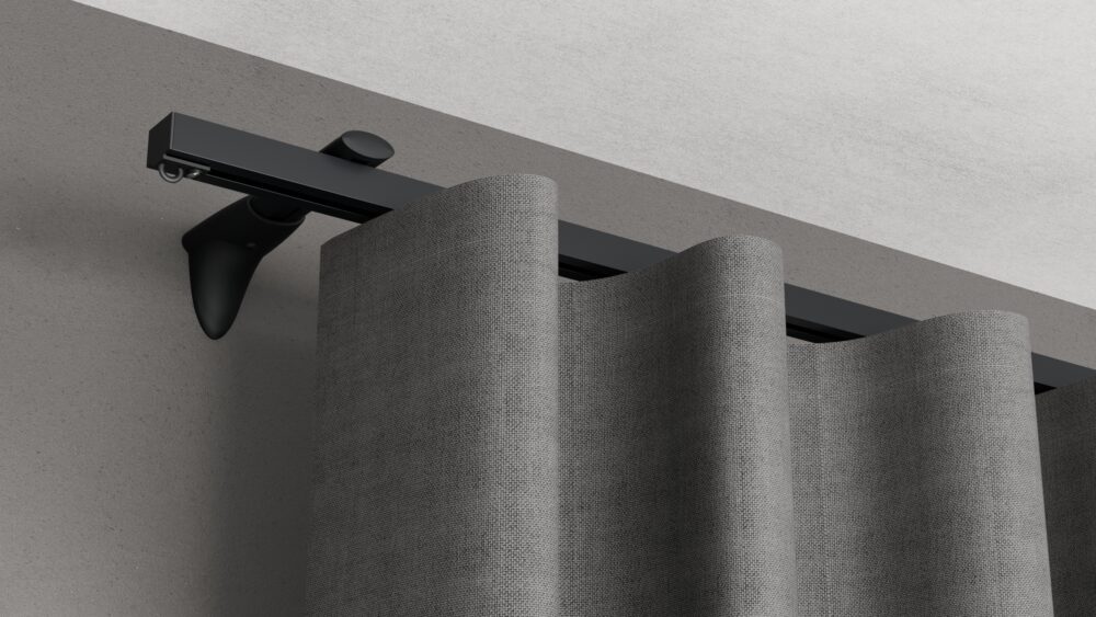 Modell 450 – Wandschiene in Schwarz mit Vorhang Wandschiene Modell 450 in Schwarz mit Vorhang