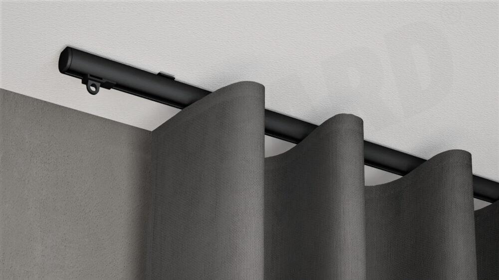 Gardinenschiene Modell 440 schwarz mit Vorhang